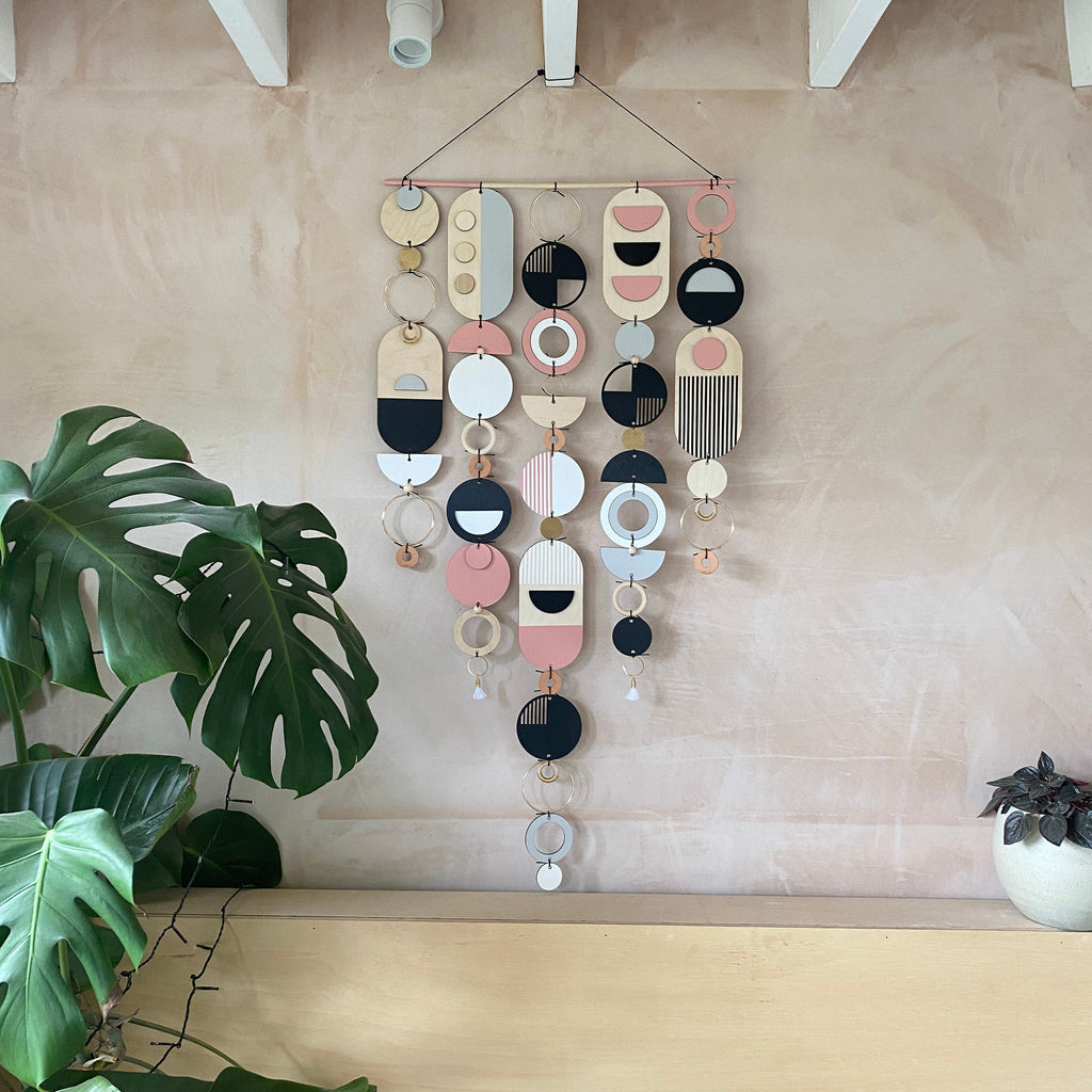 Large Pink and Grey Geometric Wall Art Contemporary Modern Handmade