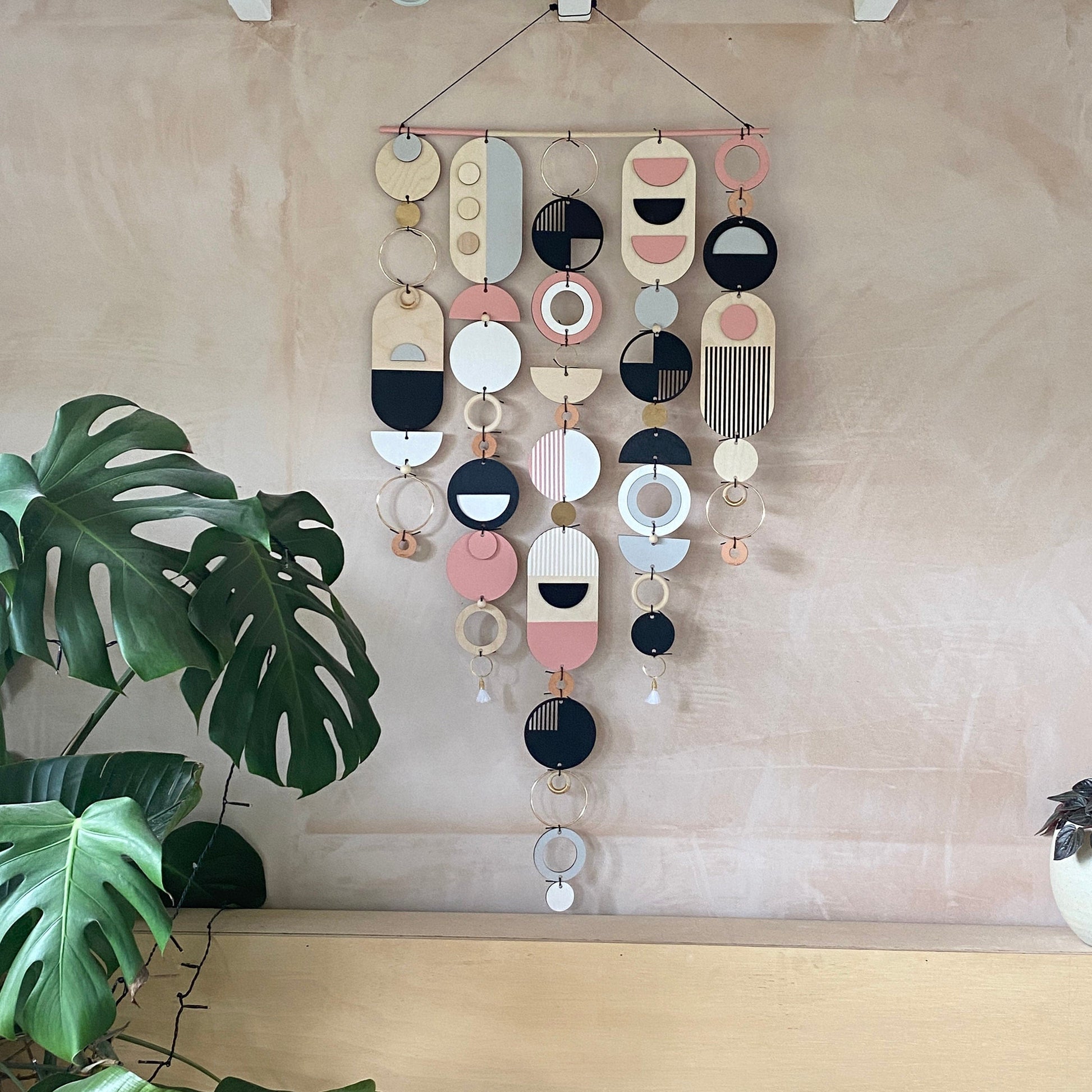 Large Pink and Grey Geometric Wall Art Contemporary Modern Handmade