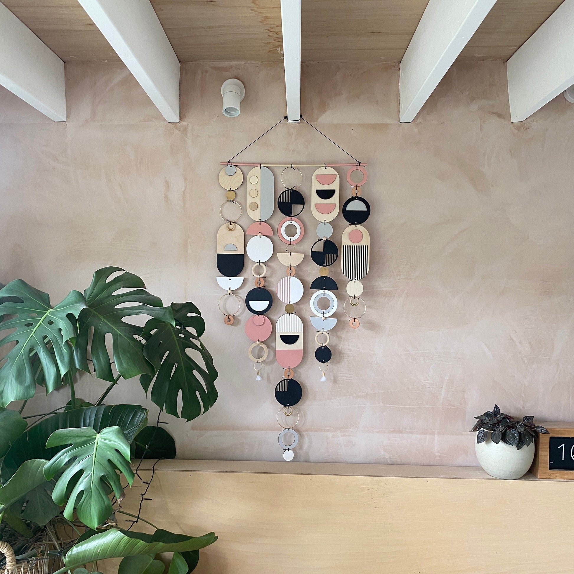 Large Pink and Grey Geometric Wall Art Contemporary Modern Handmade