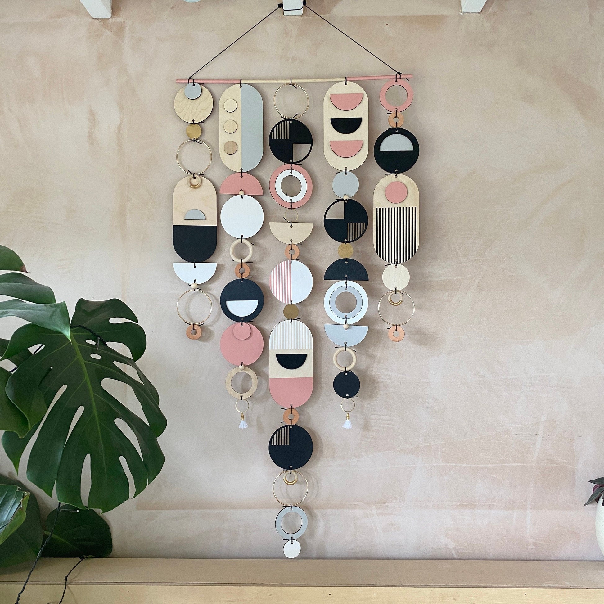 Large Pink and Grey Geometric Wall Art Contemporary Modern Handmade