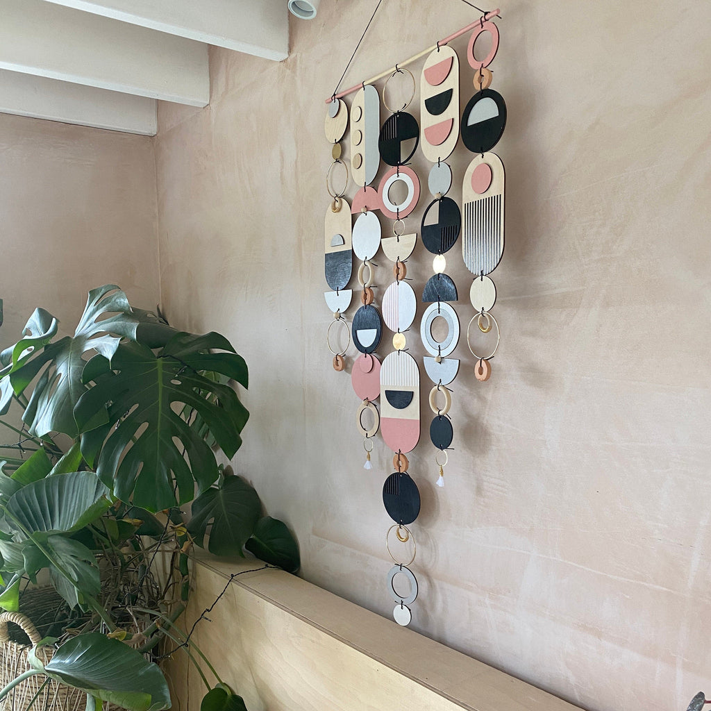 Large Pink and Grey Geometric Wall Art Contemporary Modern Handmade