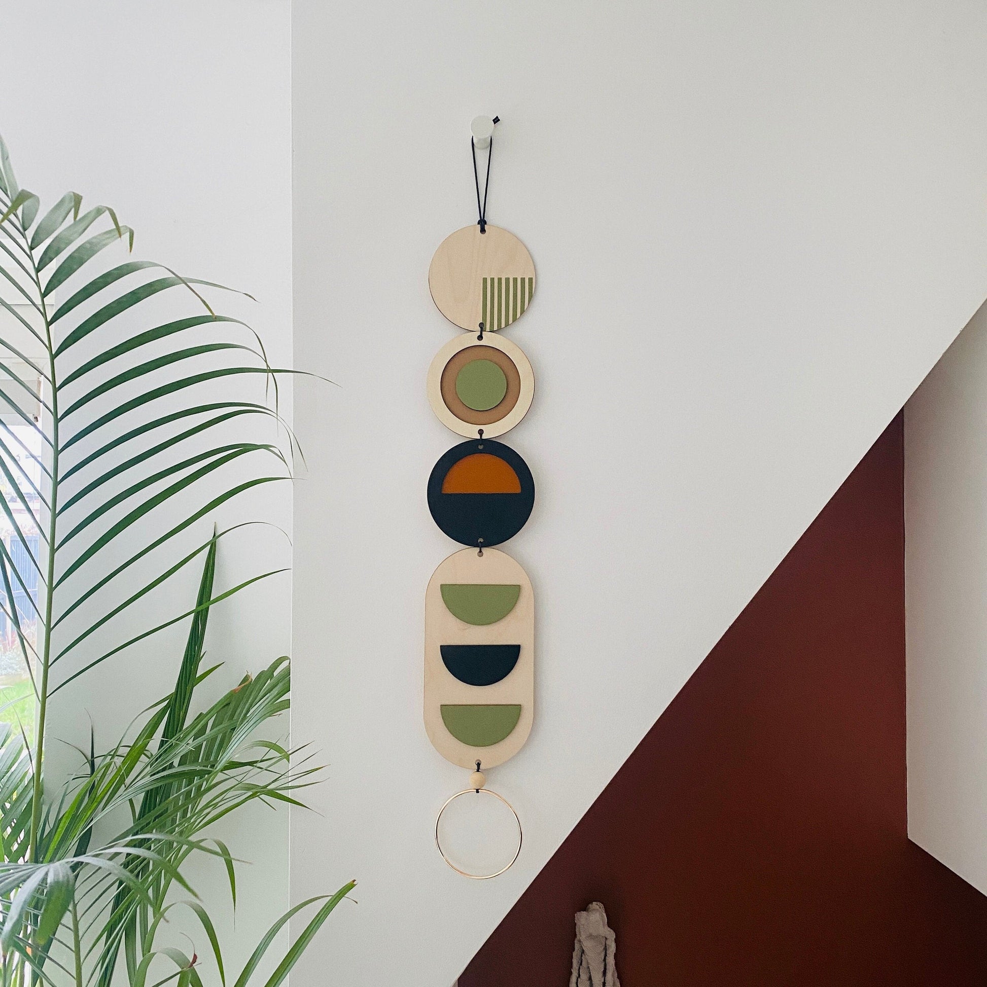 Geometric Wall Hanging Tapestry in Modern Minimal Wood Art