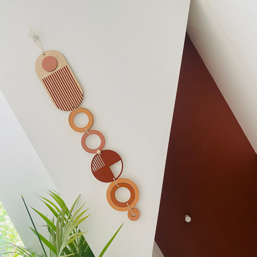 Geometric Wall Art Hanging Burnt Orange and Gold Modern Decor