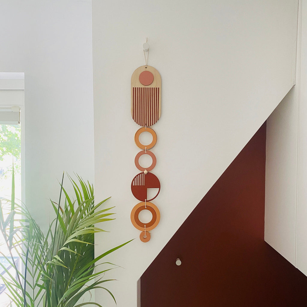 Geometric Wall Art Hanging Burnt Orange and Gold Modern Decor