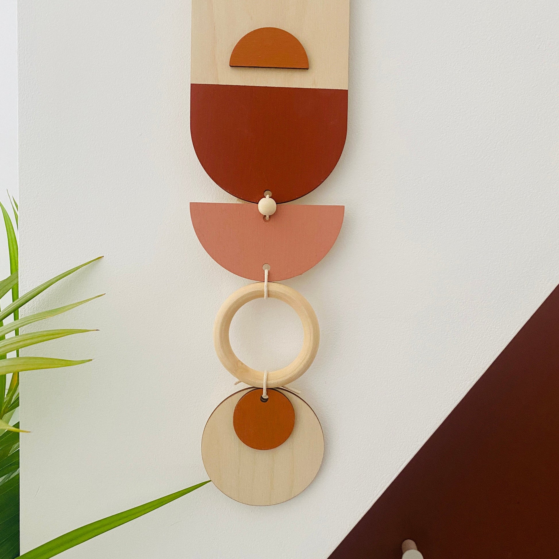 Geometric Wall Art in Warm Tones Wood Plaque