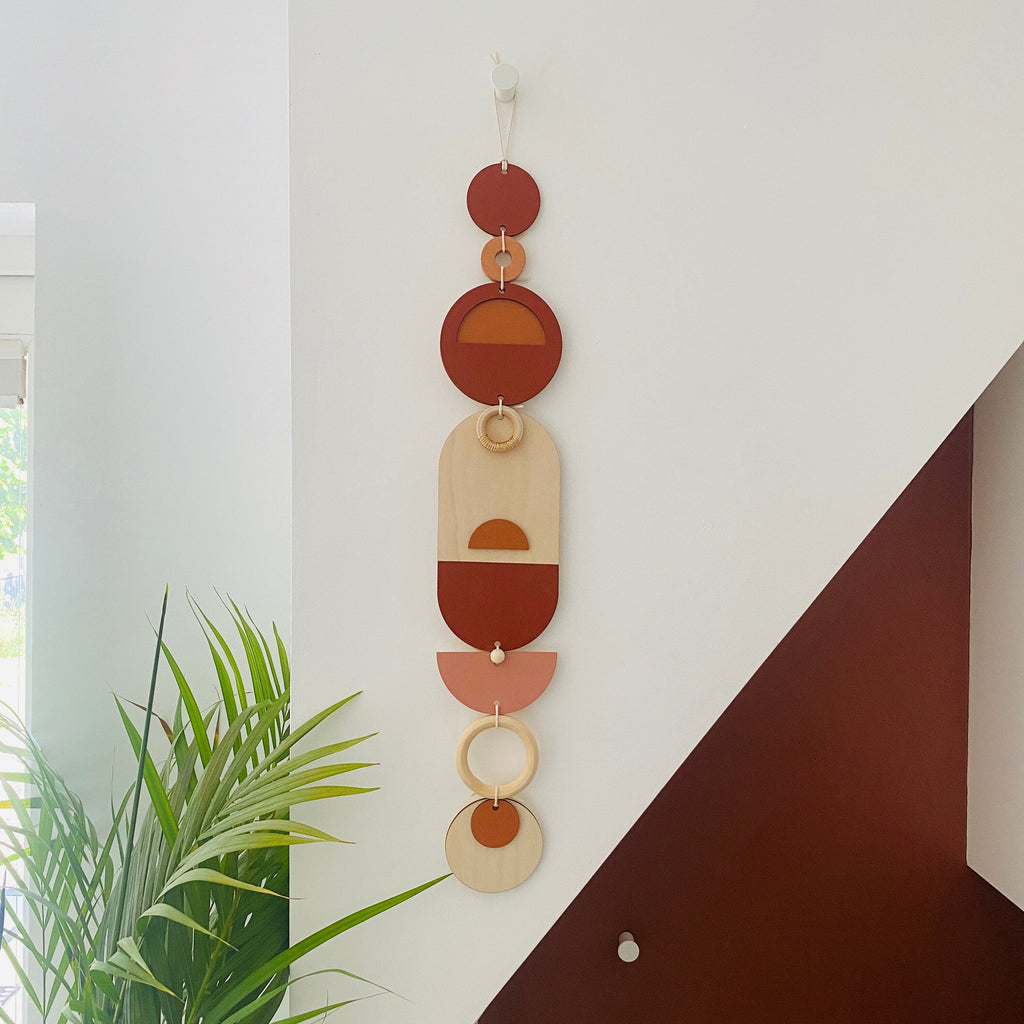 Geometric Wall Art in Warm Tones Wood Plaque