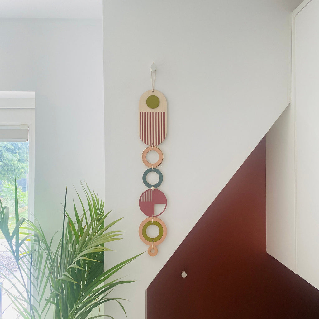 Geometric Wall Hanging in Purple, Green and Coral