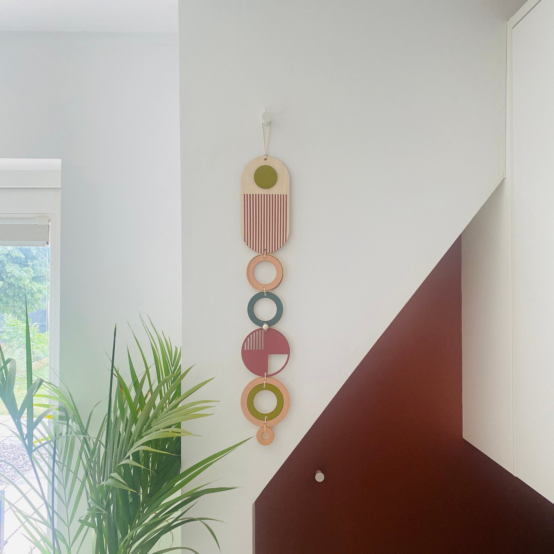 Geometric Wall Hanging in Purple, Green and Coral