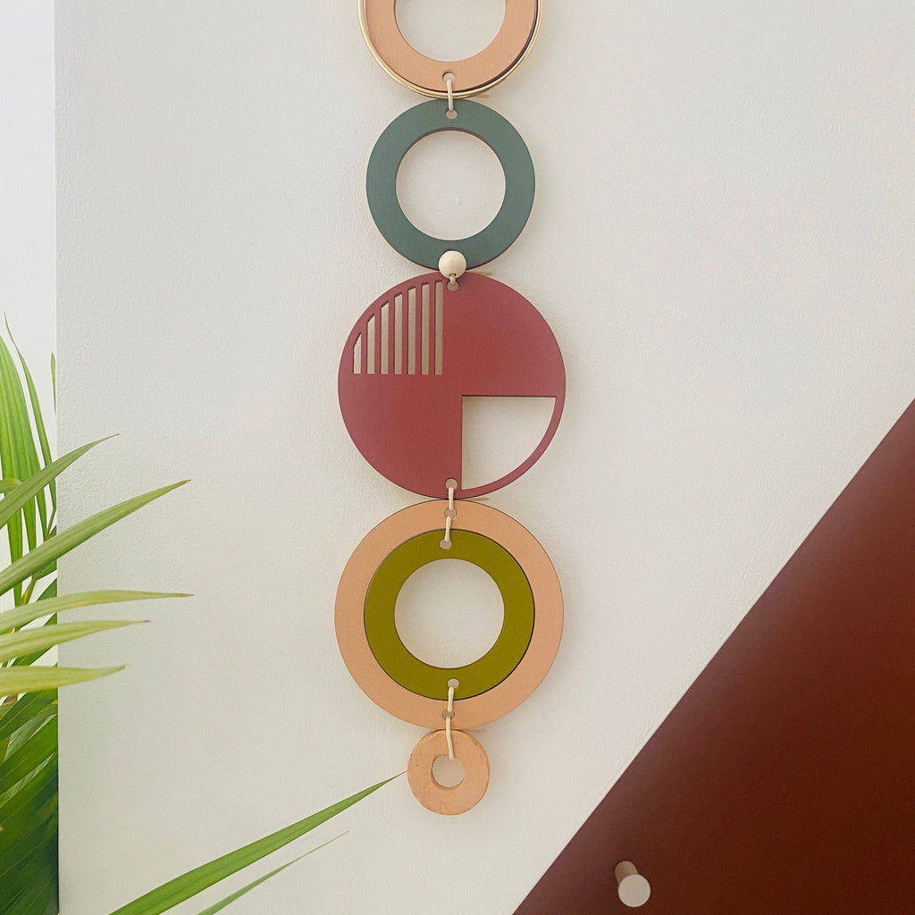 Geometric Wall Hanging in Purple, Green and Coral