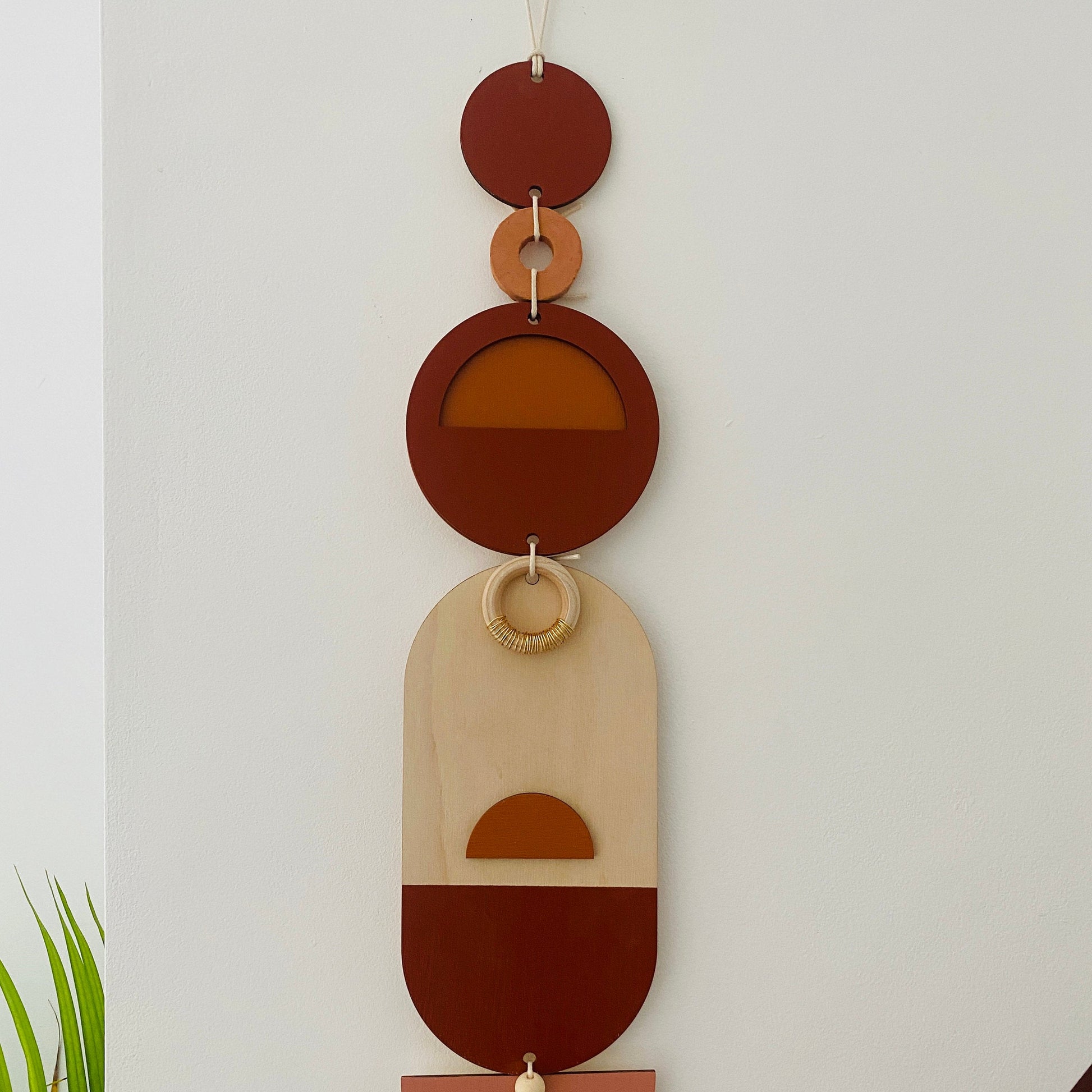 Geometric Wall Art in Warm Tones Wood Plaque