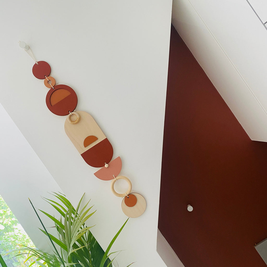 Geometric Wall Art in Warm Tones Wood Plaque