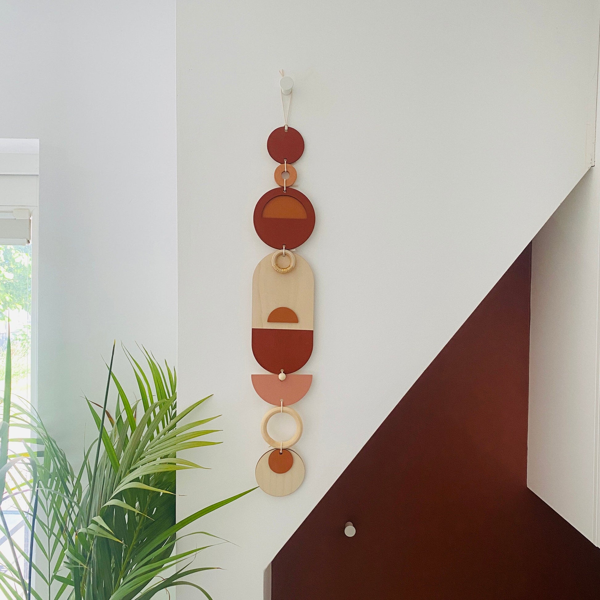Geometric Wall Art in Warm Tones Wood Plaque