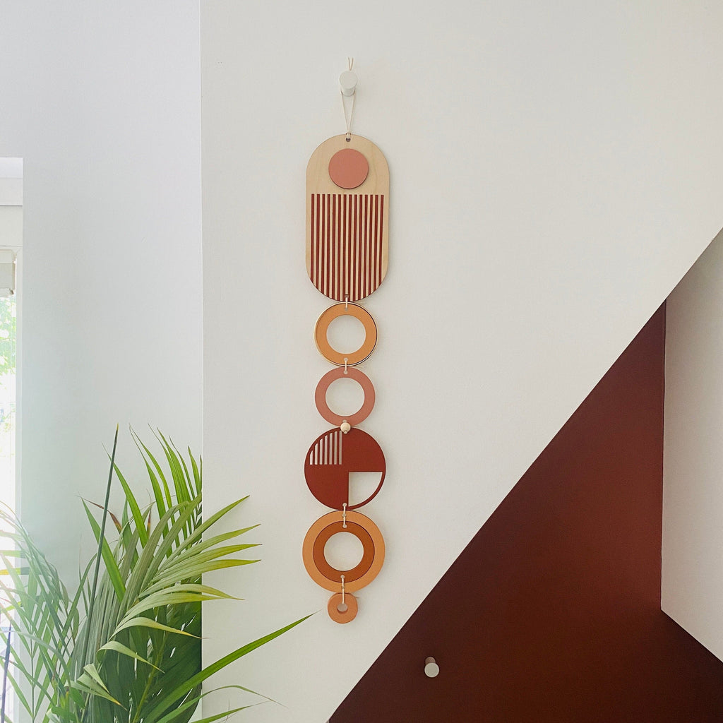 Geometric Wall Art Hanging Burnt Orange and Gold Modern Decor