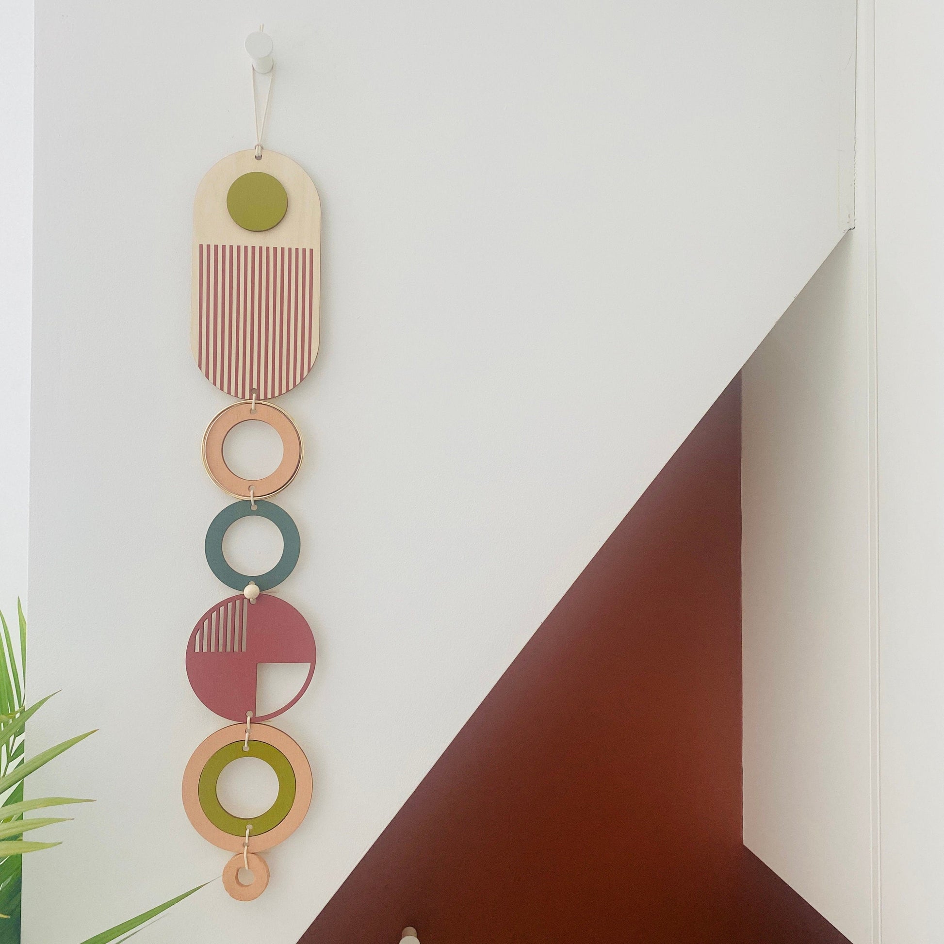 Geometric Wall Hanging in Purple, Green and Coral