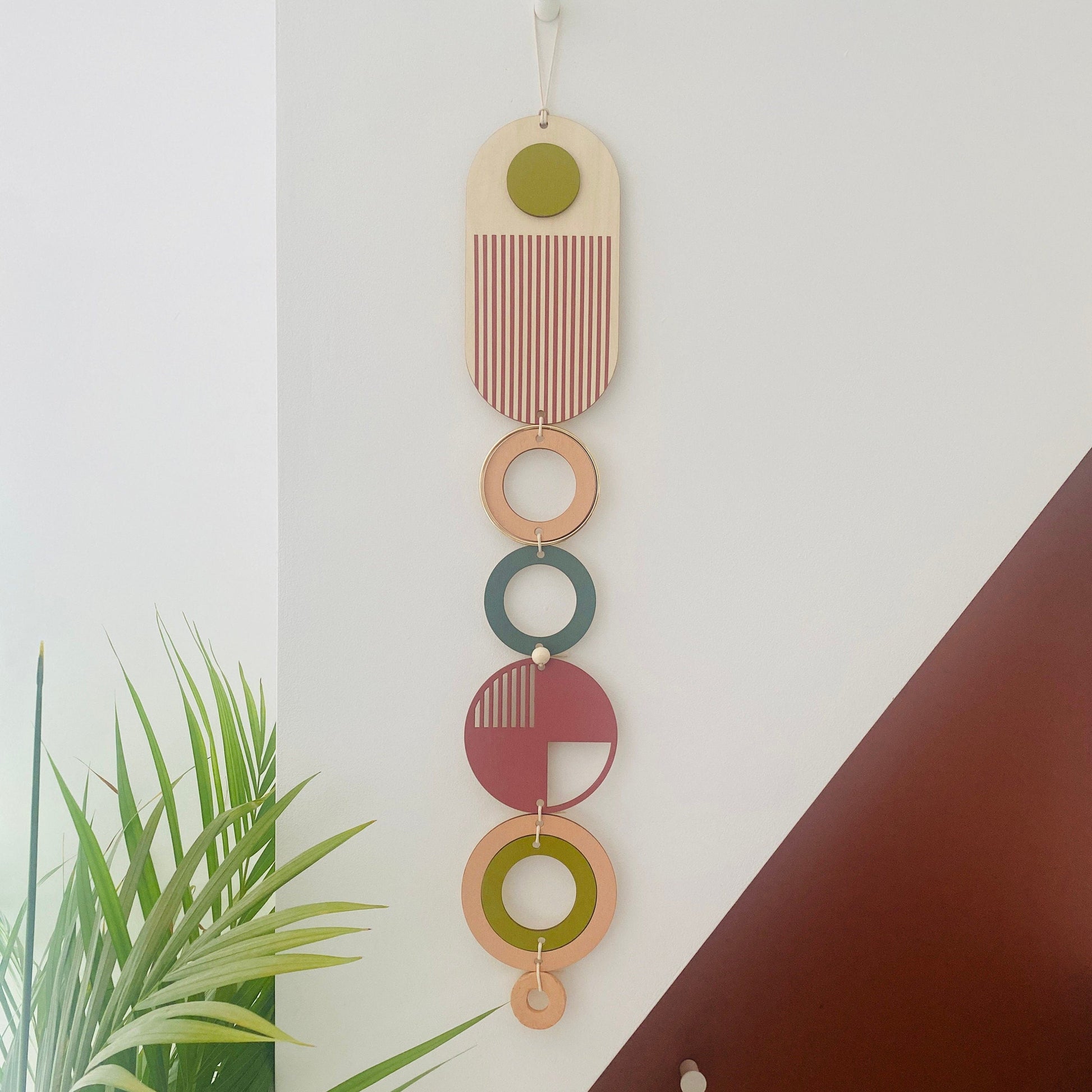 Geometric Wall Hanging in Purple, Green and Coral