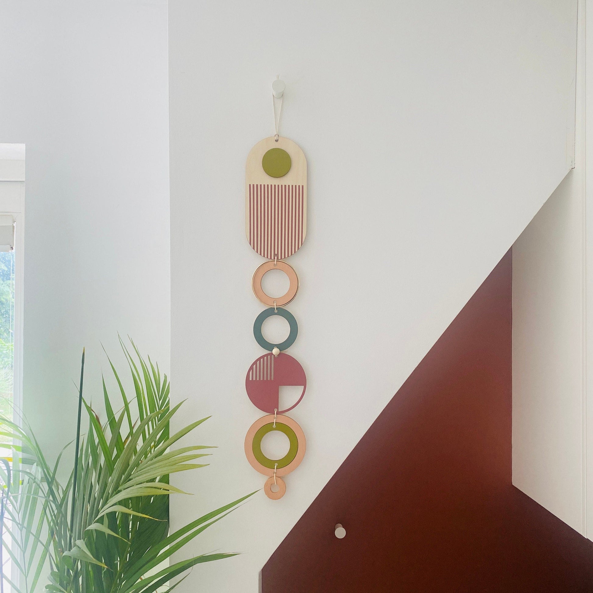 Geometric Wall Hanging in Purple, Green and Coral