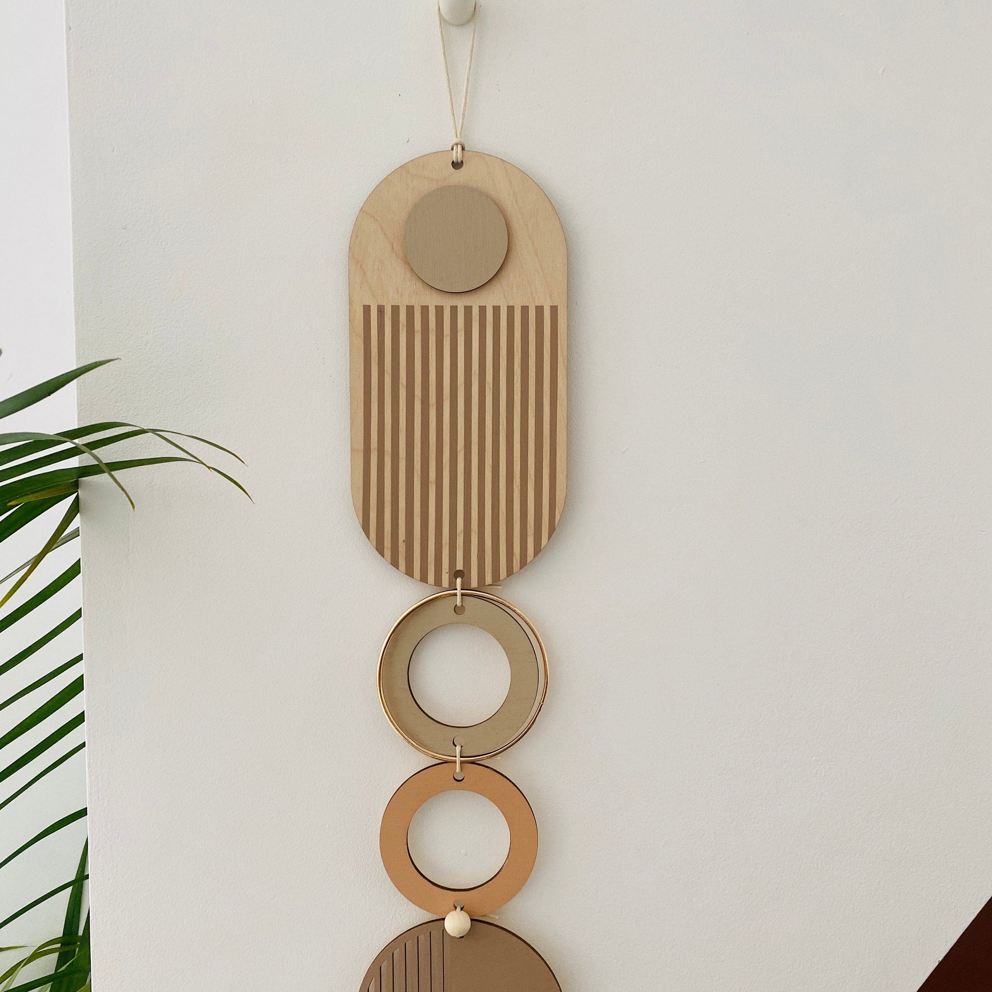 Geometric Soft Pink Modern Wall Art with Natural Wood and Gold Accents