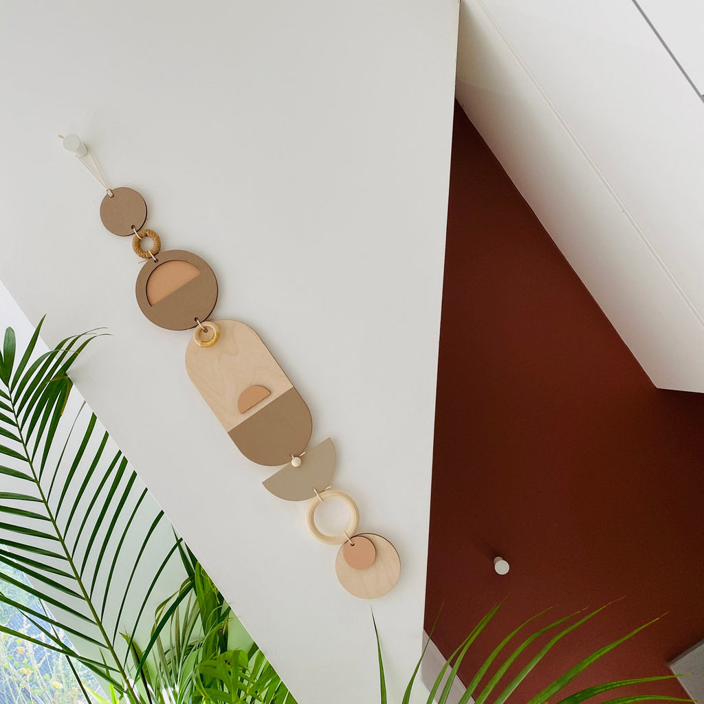 Soft Pink Geometric Wall Art Modern Wooden Tapestry