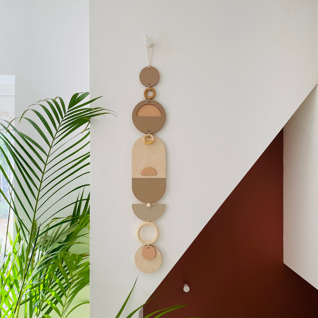 Soft Pink Geometric Wall Art Modern Wooden Tapestry