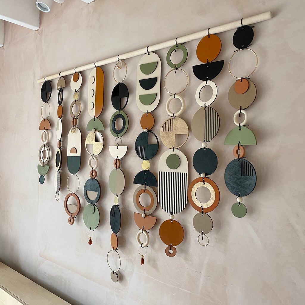 Large Geometric Wall Art in Green, Black and Gold