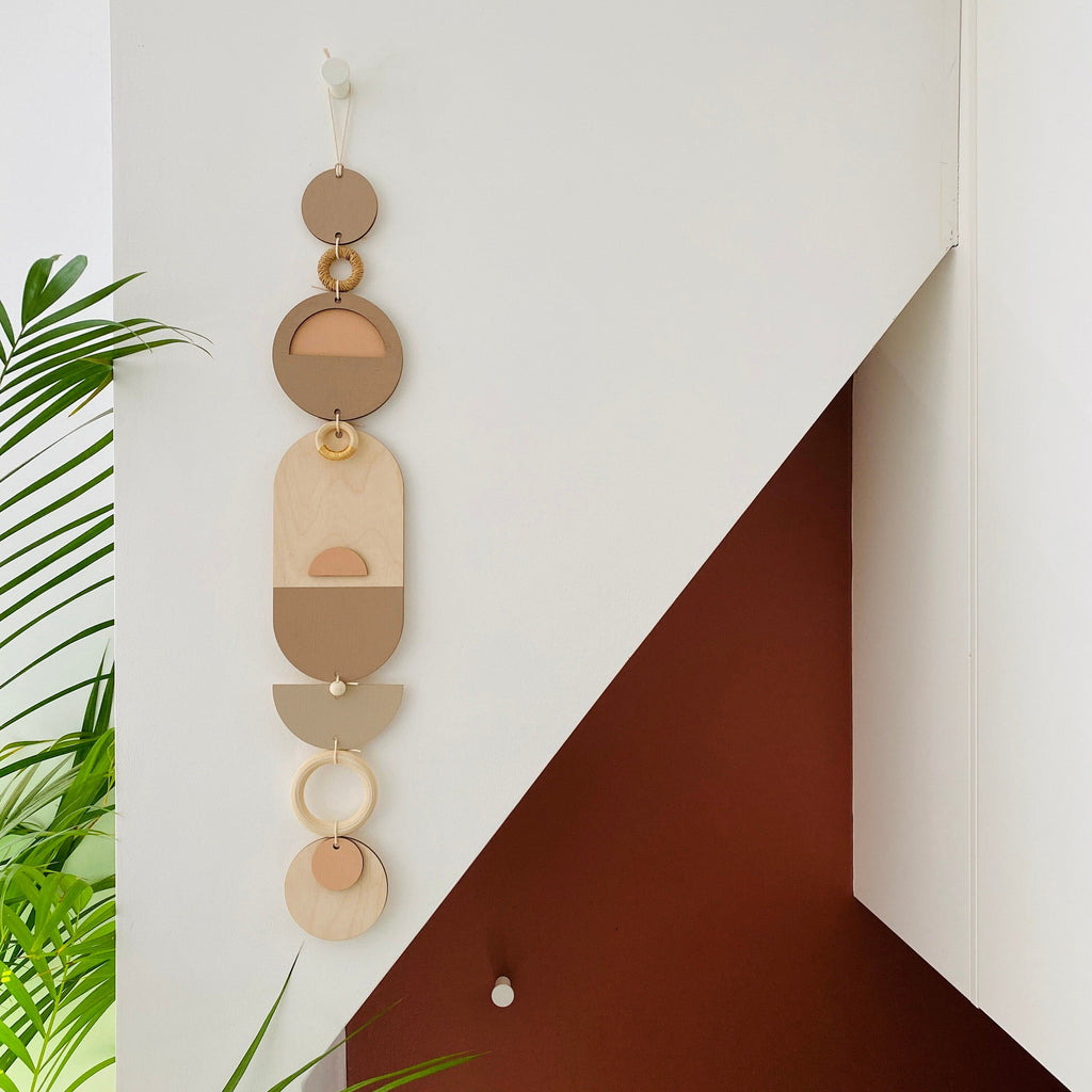 Soft Pink Geometric Wall Art Modern Wooden Tapestry