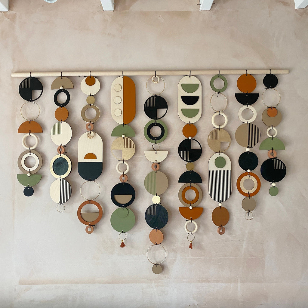 Large Geometric Wall Art in Green, Black and Gold