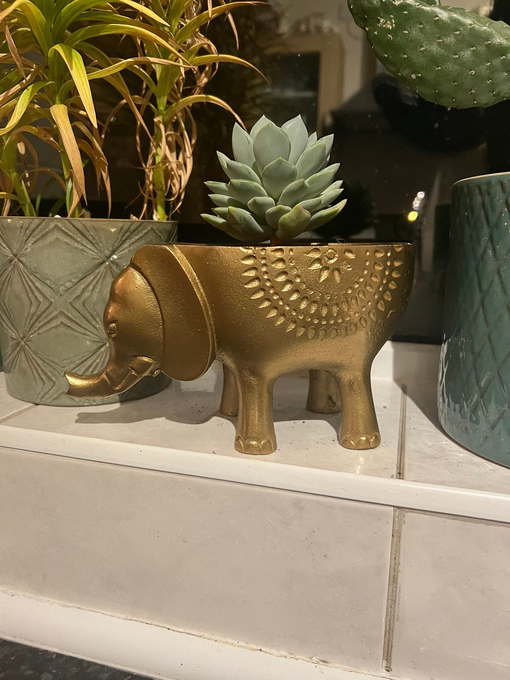 Brass Elephant Planter for Succulents and Small Plants