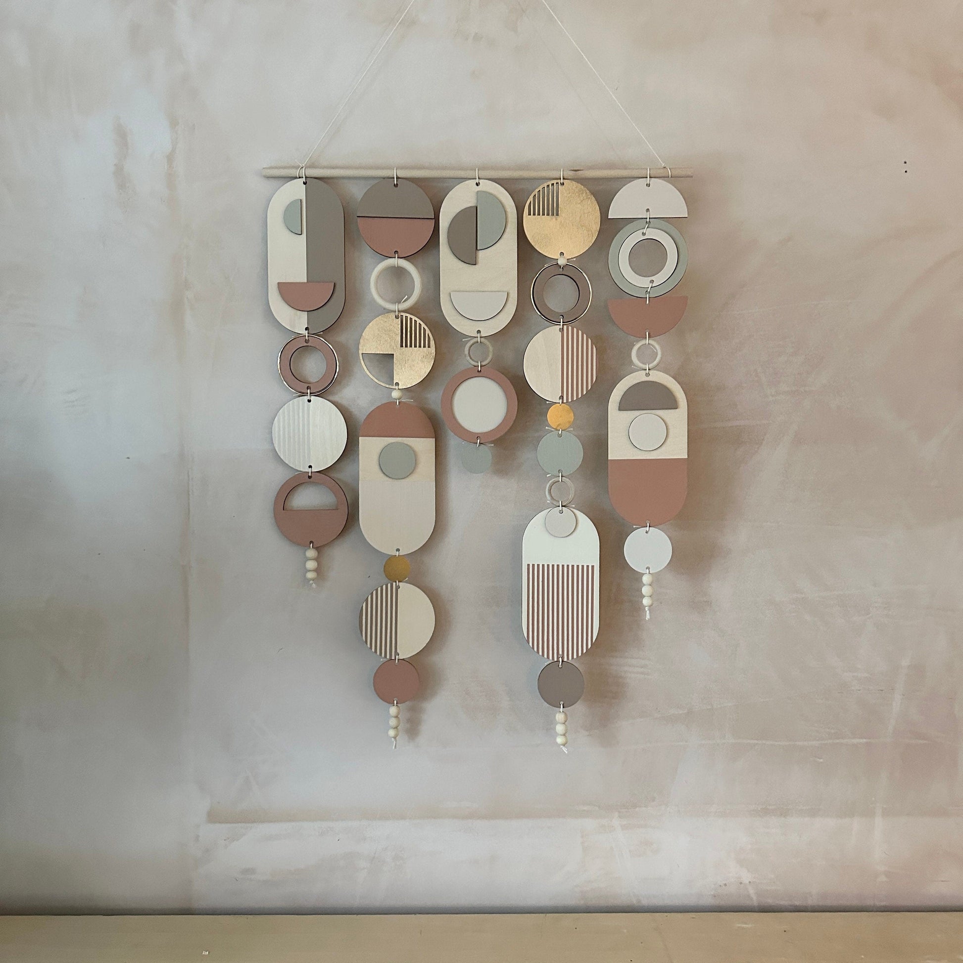 Modern Geometric Wall Art with Gold Hoop and Blush Pink Accents