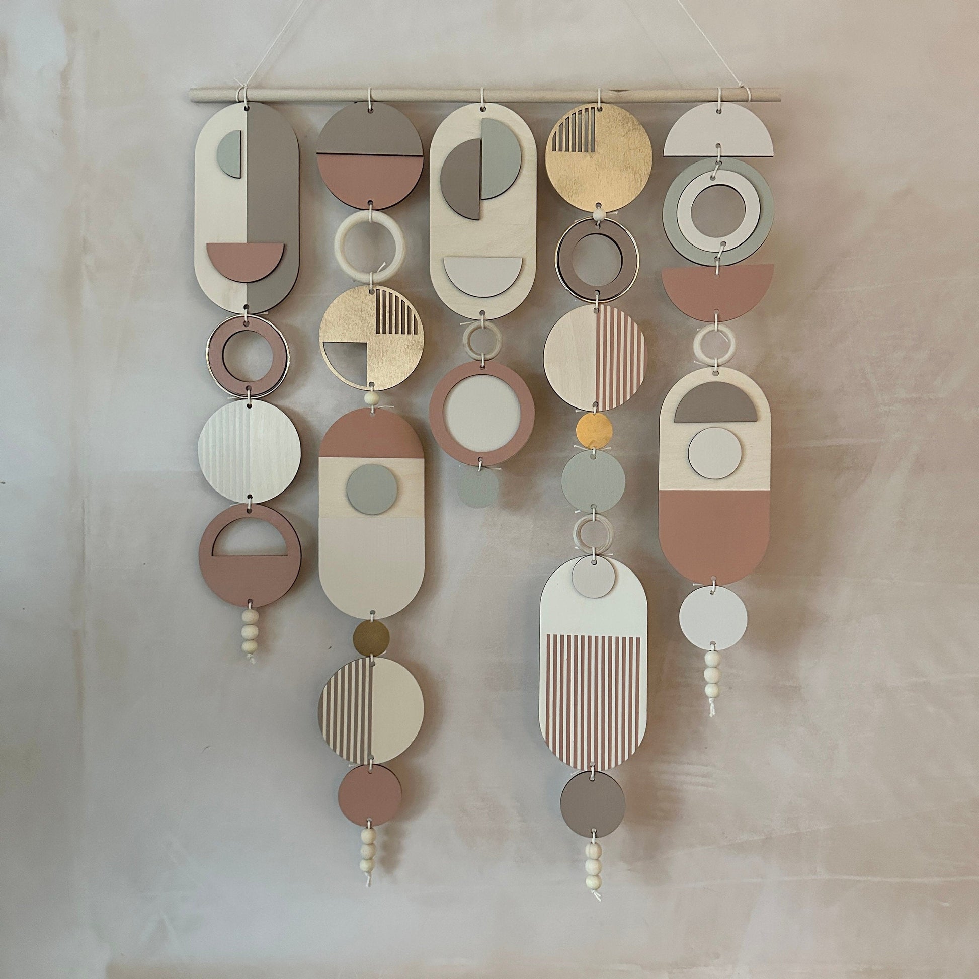 Modern Geometric Wall Art with Gold Hoop and Blush Pink Accents
