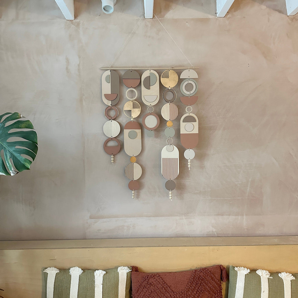 Modern Geometric Wall Art with Gold Hoop and Blush Pink Accents