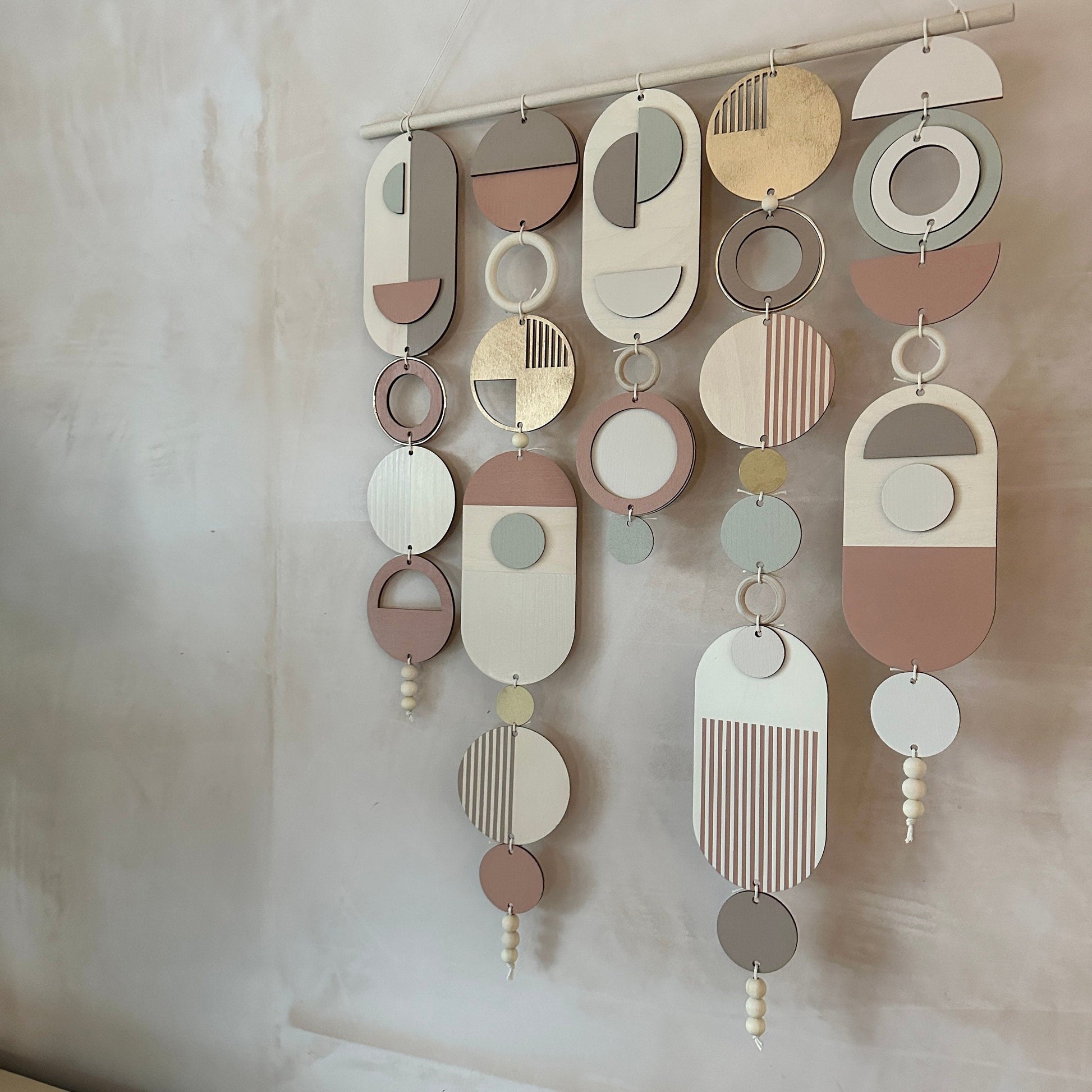 Modern Geometric Wall Art with Gold Hoop and Blush Pink Accents