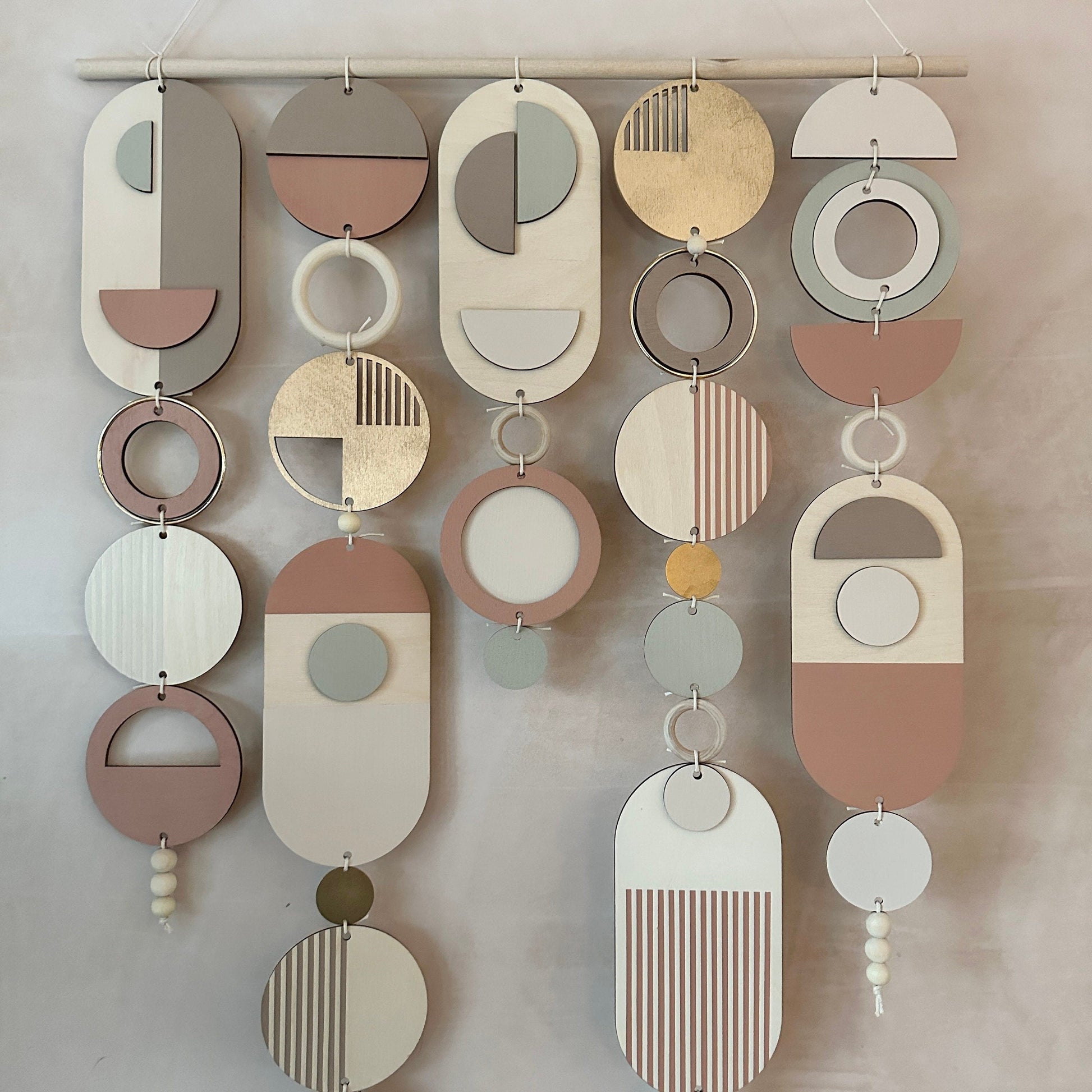Modern Geometric Wall Art with Gold Hoop and Blush Pink Accents