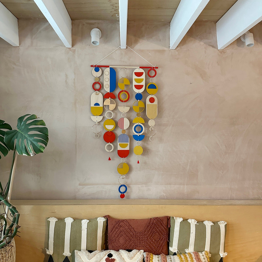 Bright Geometric Wall Art in Primary Colours Large Modern Tapestry