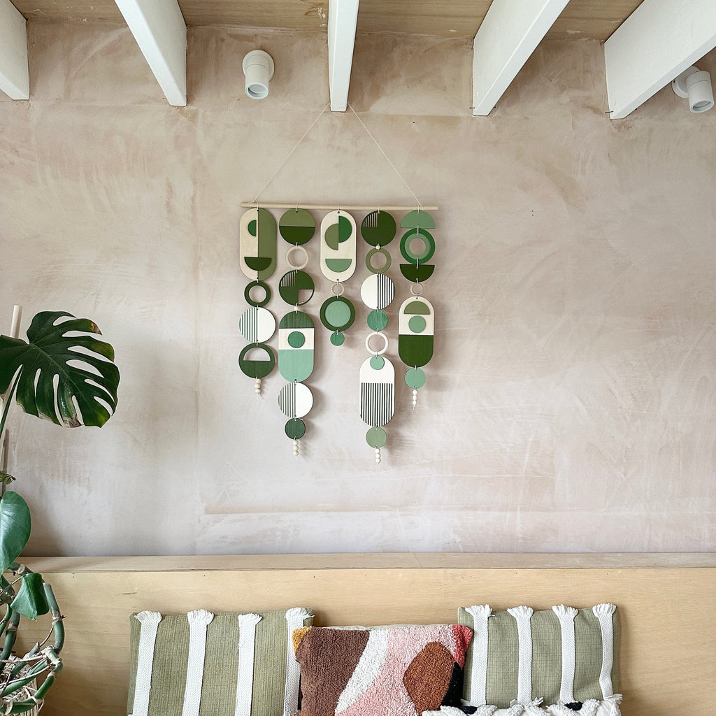 Large Green Geometric Wall Art Handmade Boho Tapestry