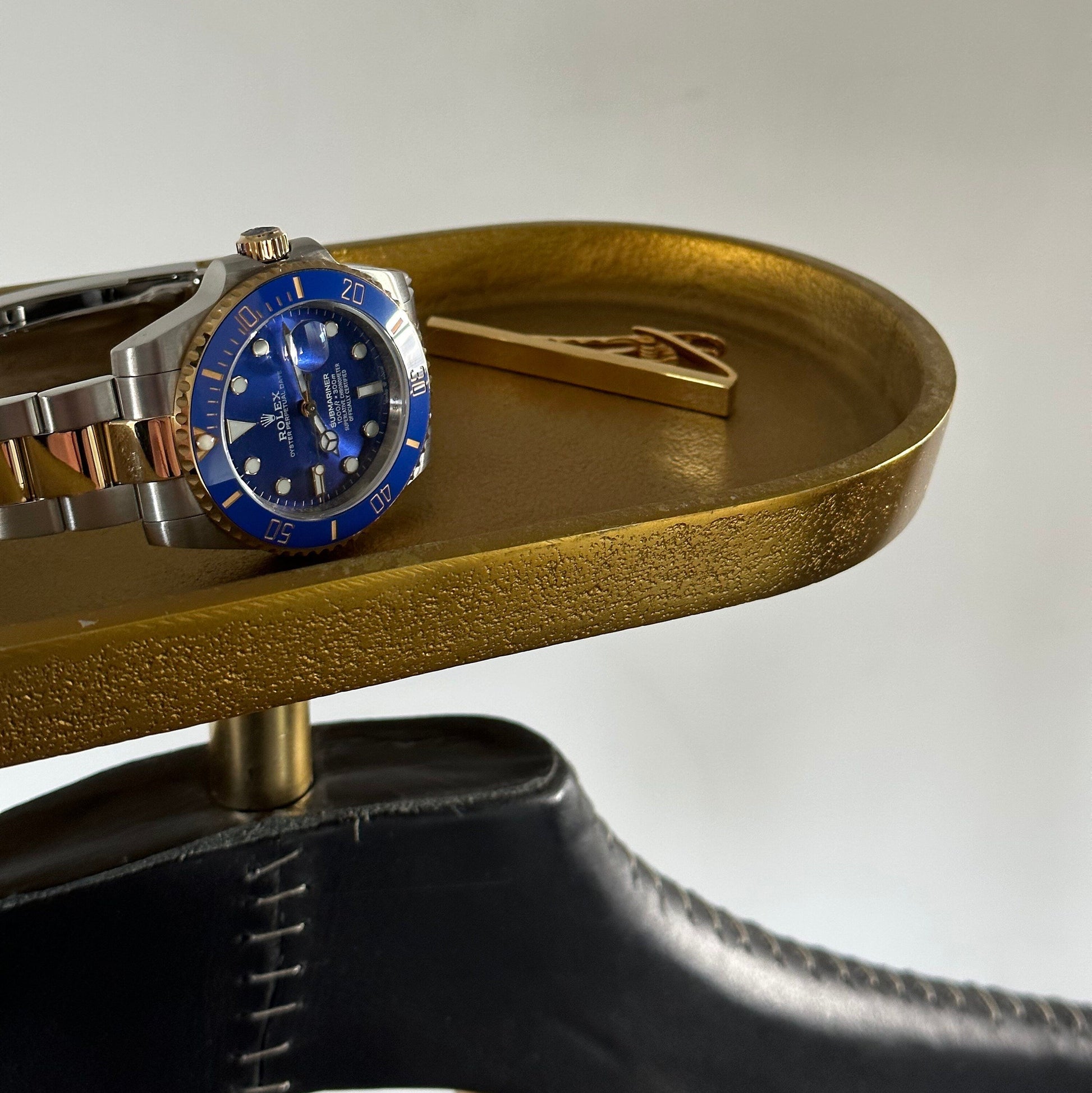 Vintage Brass Clothes Rack with Leather Shoulder Pad and Jewellery Tray