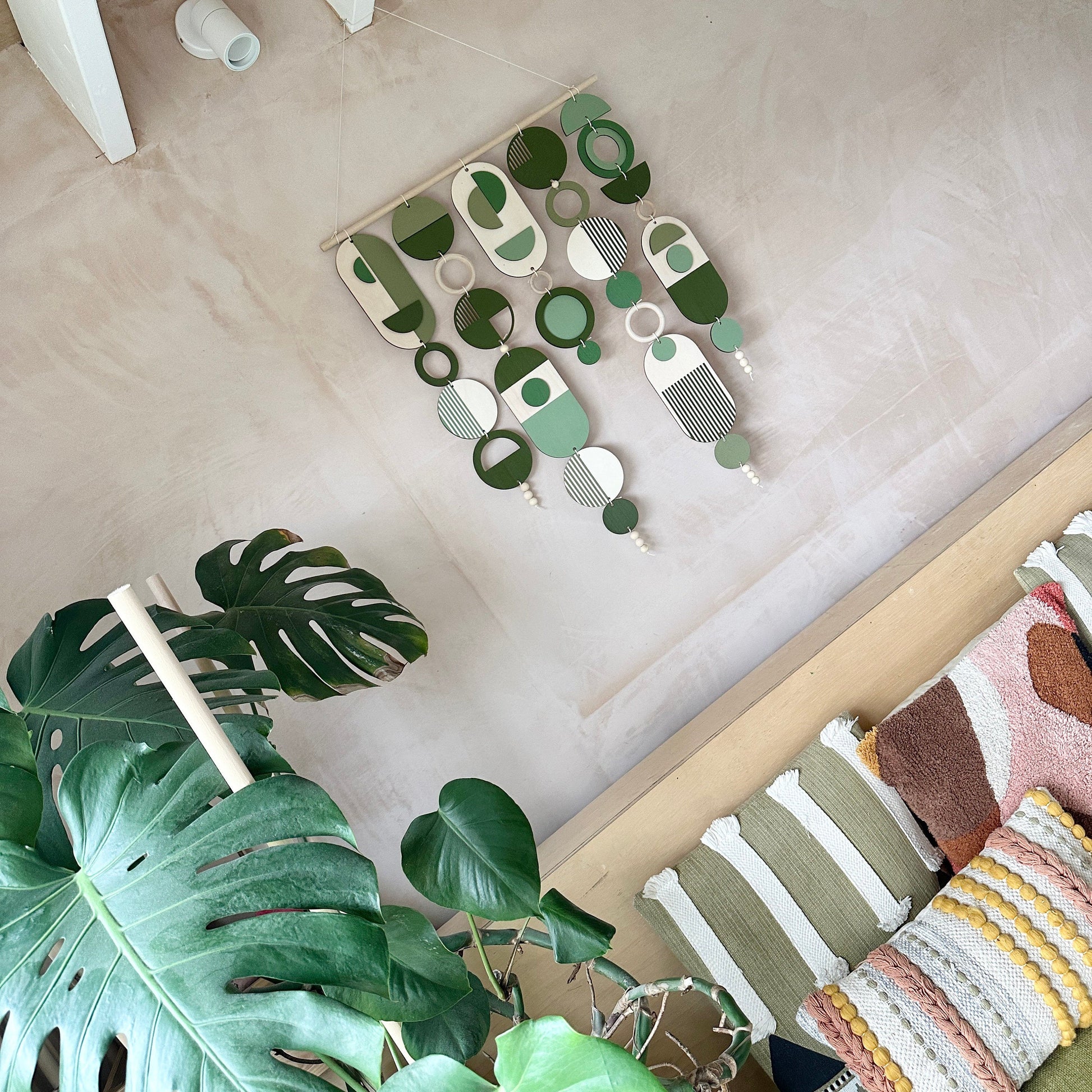 Large Green Geometric Wall Art Handmade Boho Tapestry