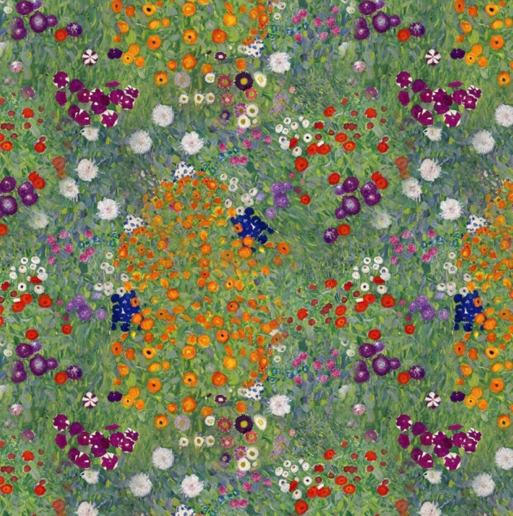 Green flowers cotton extra tall cylindrical lampshade, with a white lining