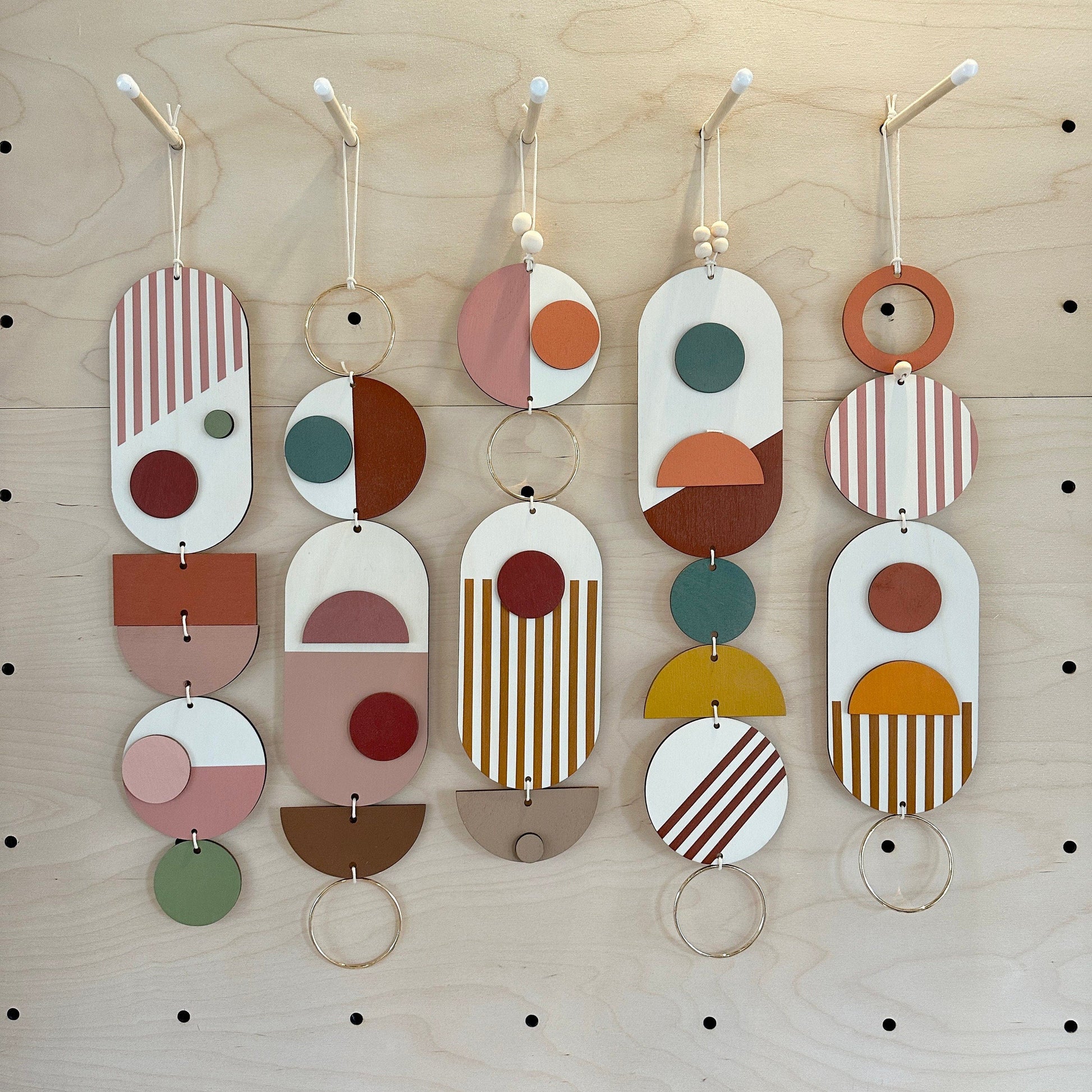 Medium Slim Geometric Wall Hanging in Natural Wood