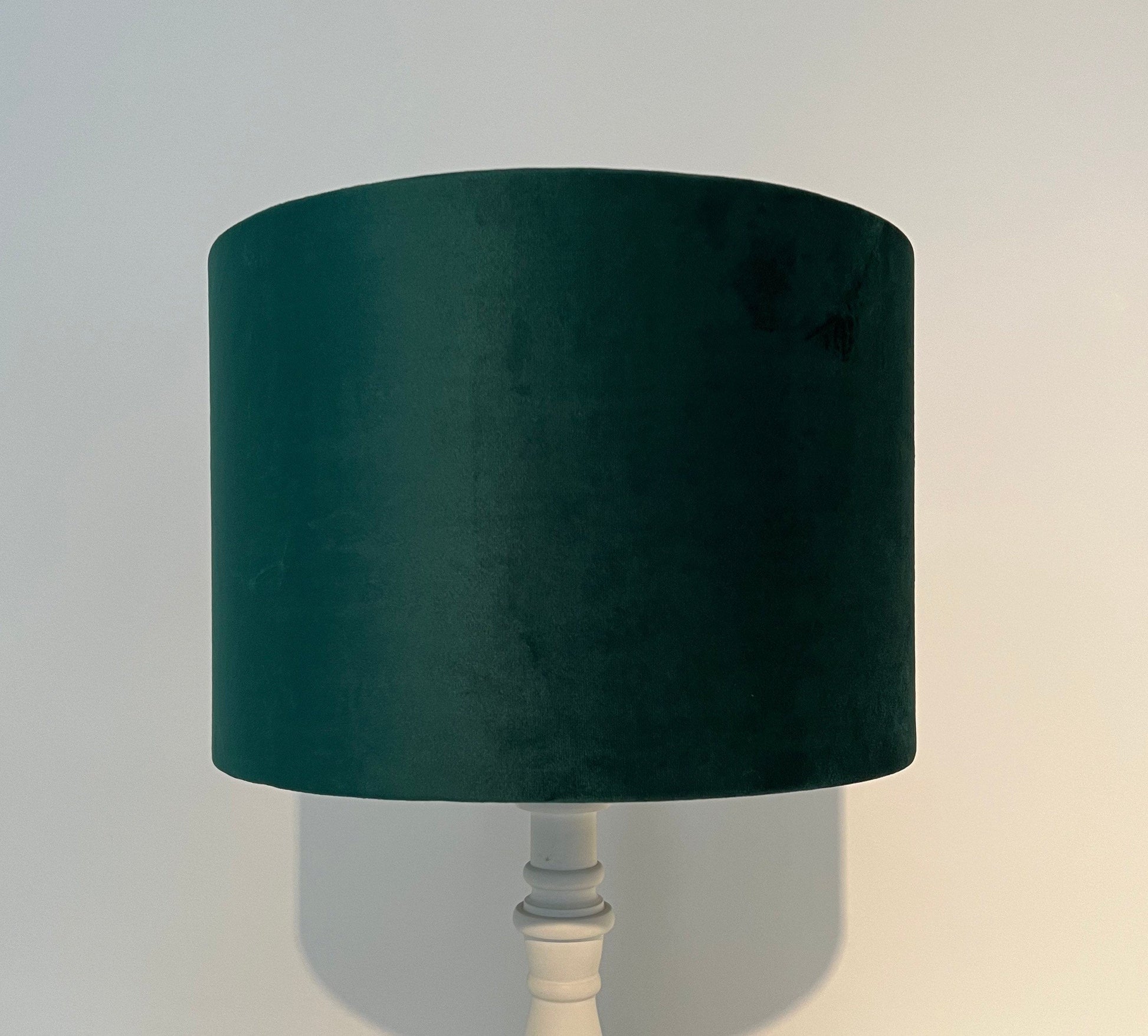 Green velvet drum lampshade/ ceiling light shade with multicoloured leaves interior
