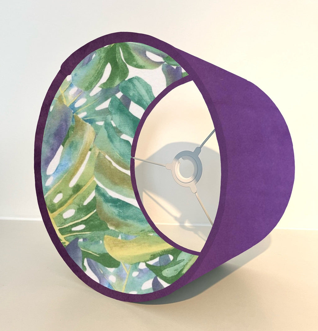 Purple velvet drum lampshade/ ceiling light shade with leaves interior