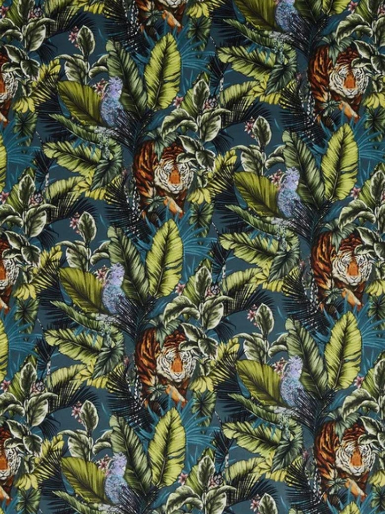 Bengal tiger velvet french drum lampshade, paired with a white lining