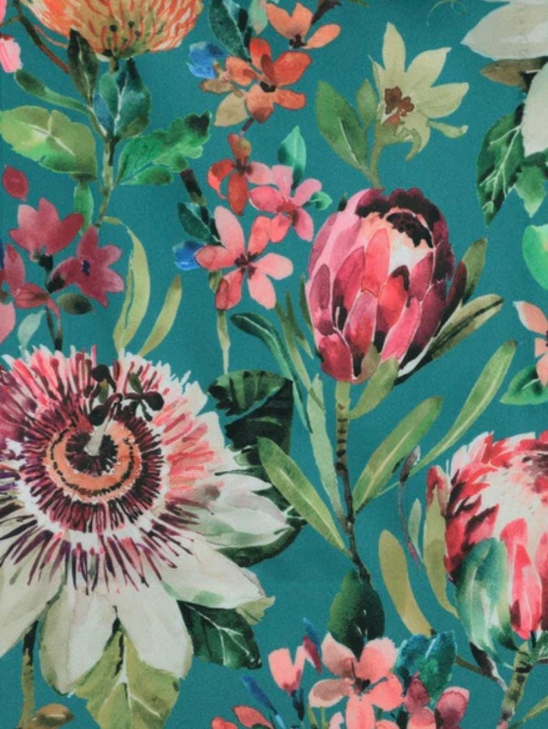 Summer garden velvet french drum lampshade/ ceiling light shade, empire lampshade, teal