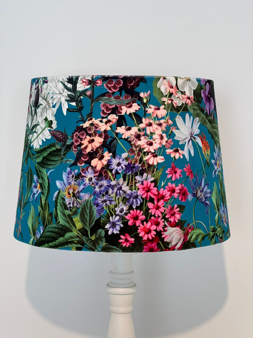 Teal flowers velvet french drum lampshade/ ceiling light shade, empire lampshade