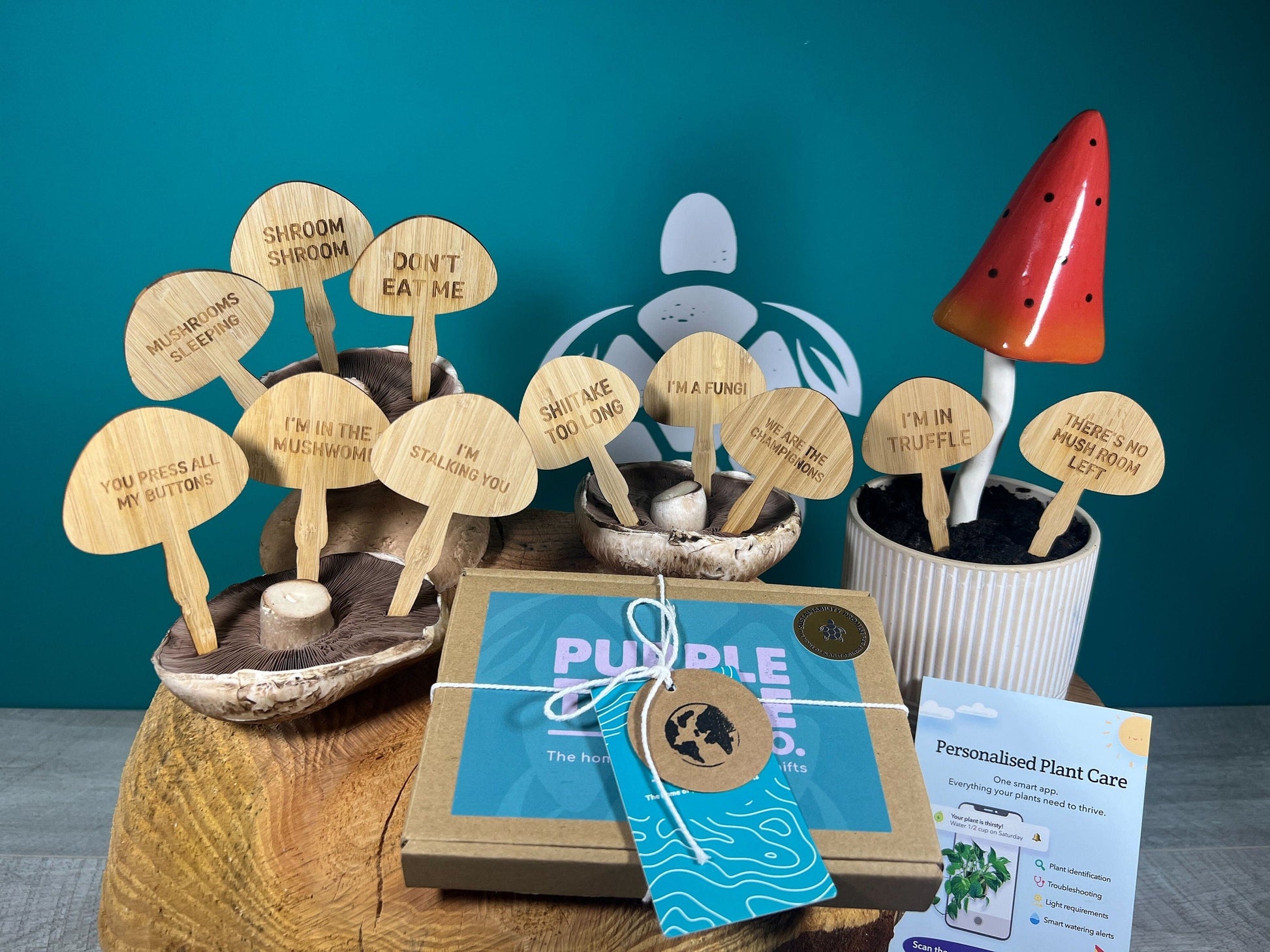 Mushroom Plant Stakes Gift Set with 11 Funny Bamboo Labels