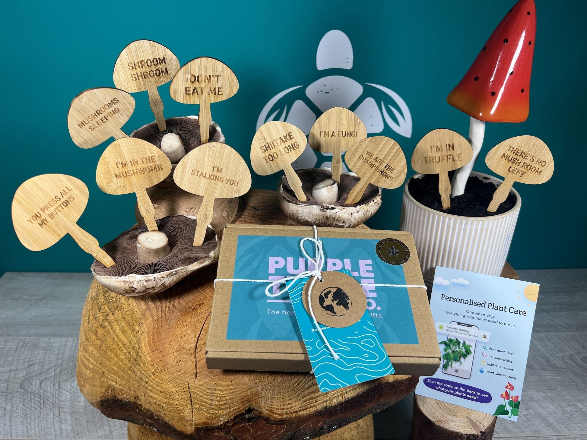 Mushroom Plant Stakes Gift Set with 11 Funny Bamboo Labels