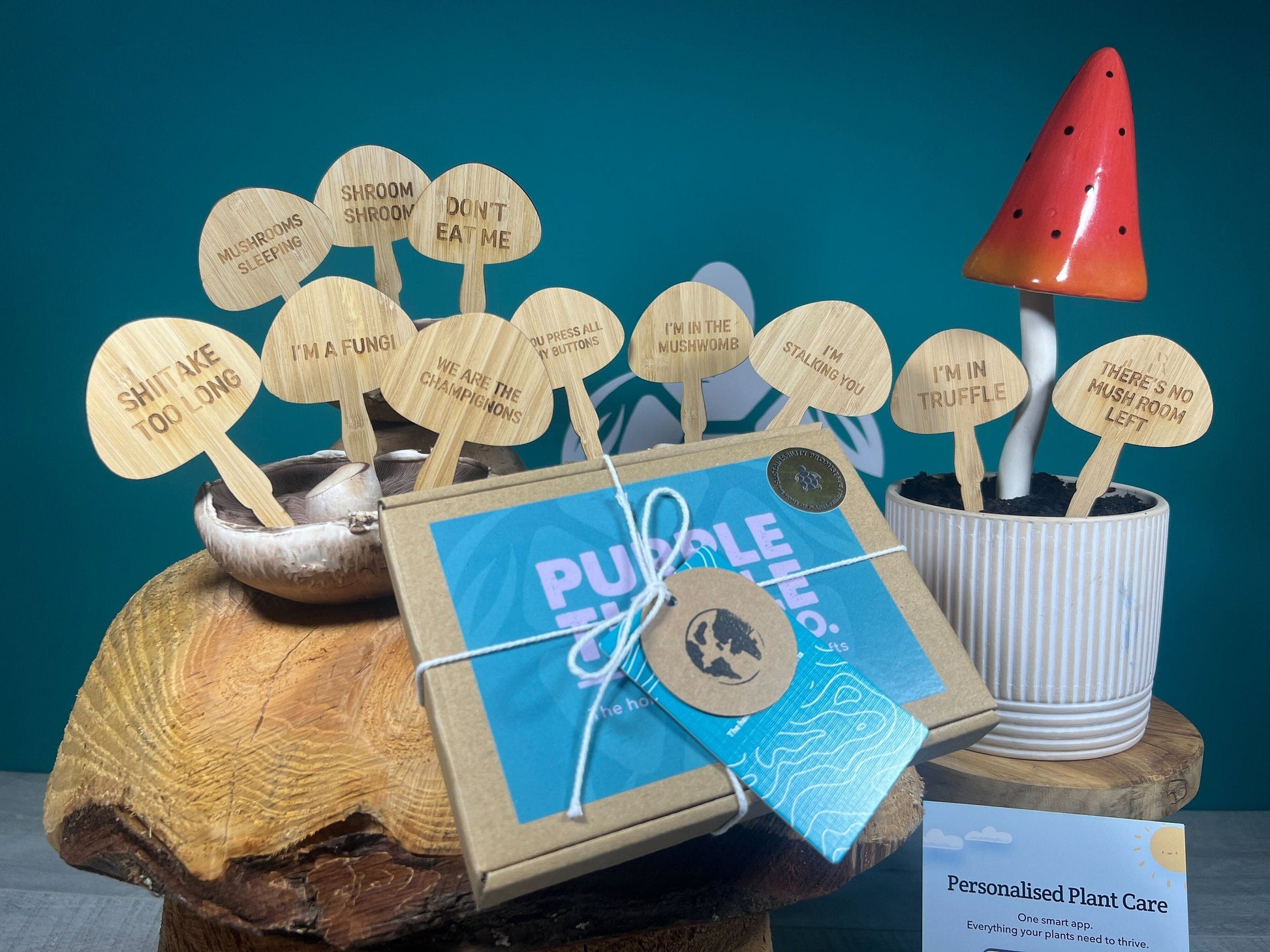 Mushroom Plant Stakes Gift Set with 11 Funny Bamboo Labels