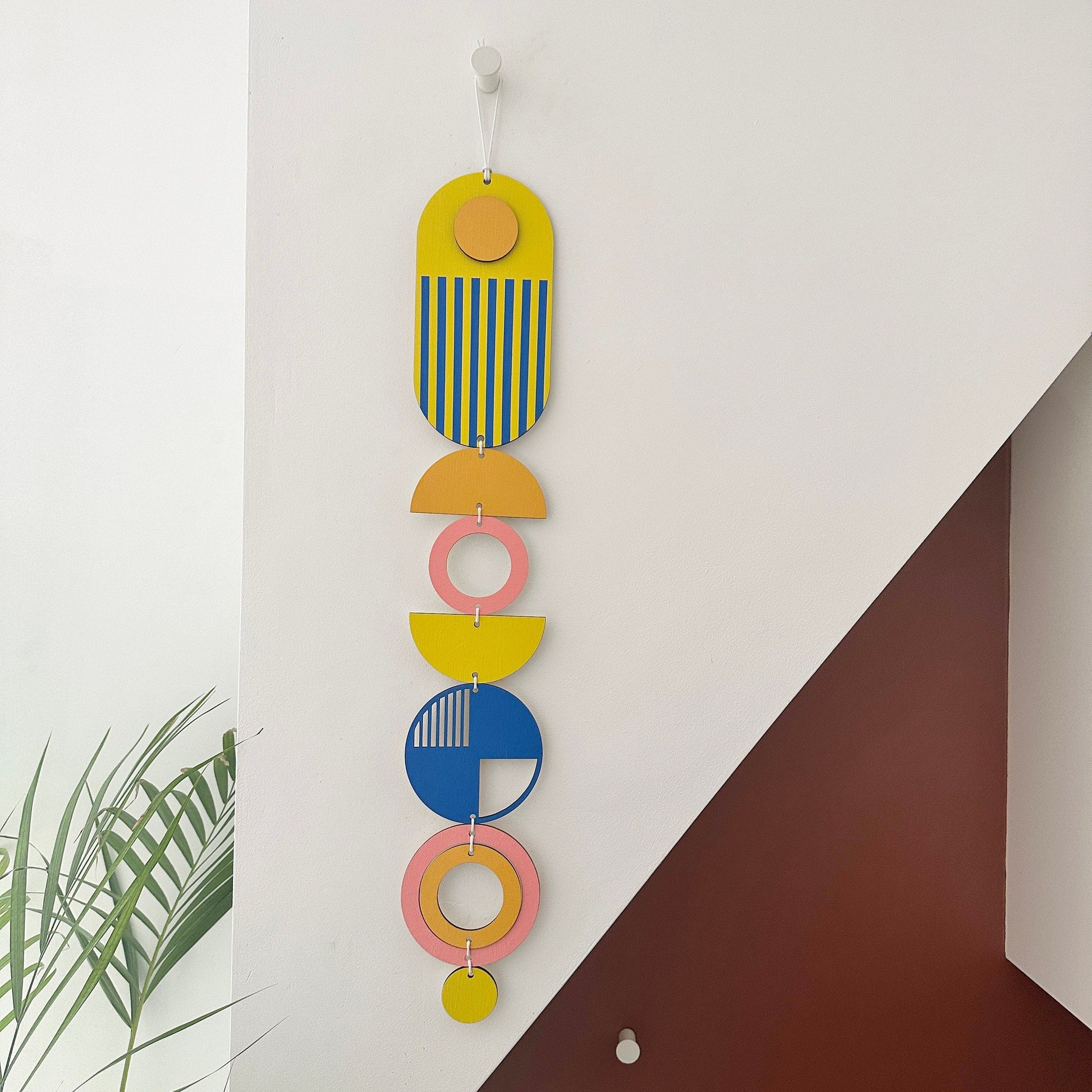 Colourful Modern Wall Hanging Art in Yellow, Blue, Pink and Orange