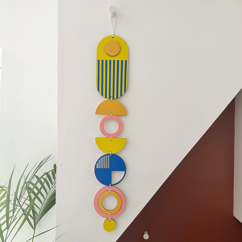 Colourful Modern Wall Hanging Art in Yellow, Blue, Pink and Orange