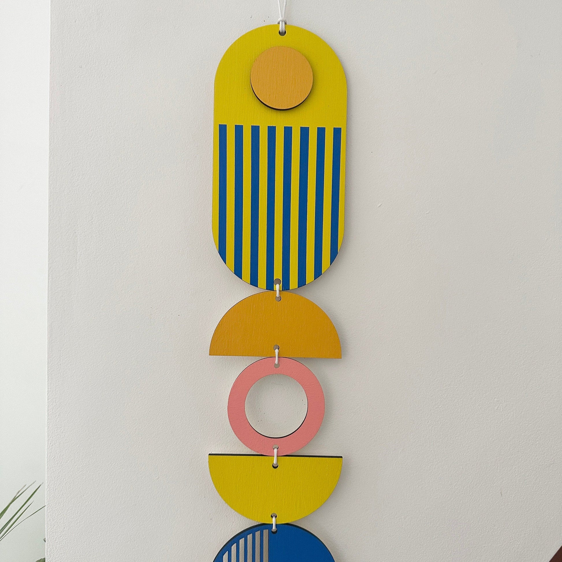 Colourful Modern Wall Hanging Art in Yellow, Blue, Pink and Orange
