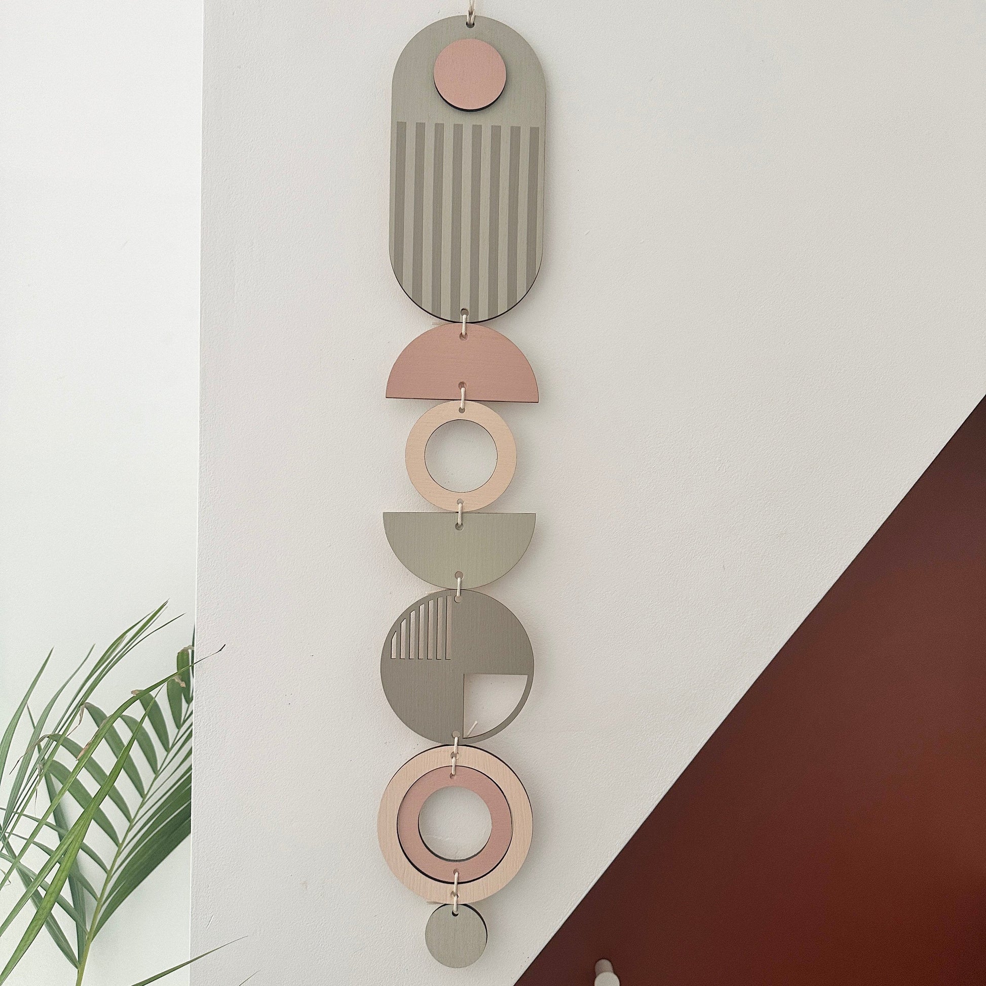 Pink and Grey Wall Hanging Slim Long Art Soft Muted Decor